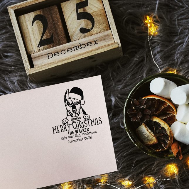 Cute Dog Merry Christmas Return Address  Rubber Stamp (Creator Uploaded)