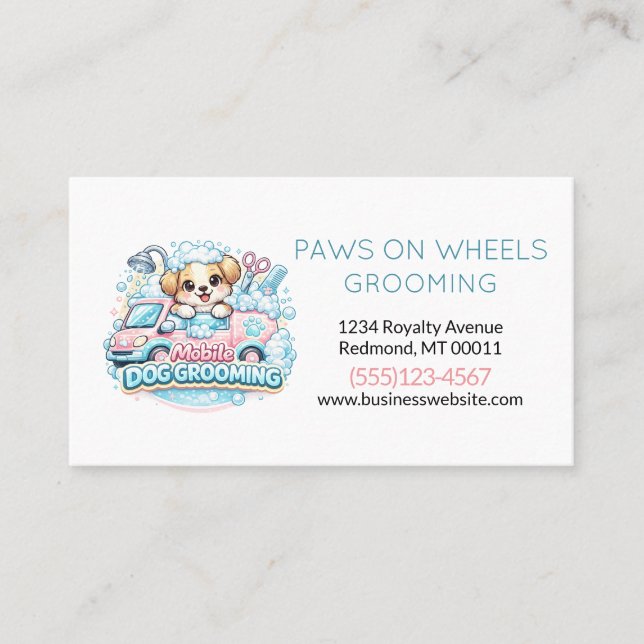 Cute Dog Mobile Pet Grooming Service  Business Card (Front)