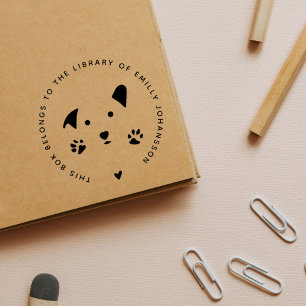 Cute Dog Modern From The Library Book Rubber Stamp