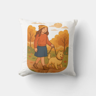 Cute Dog Mom Walking Pup in Cozy Forest Cushion