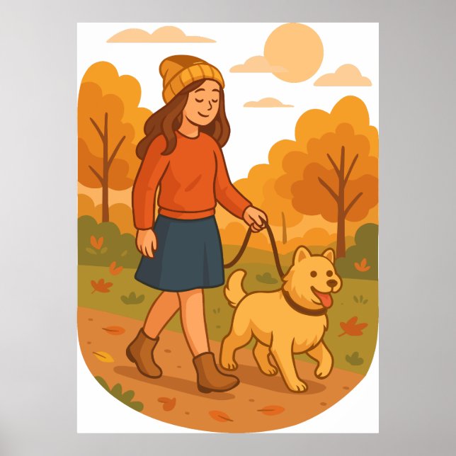 Cute Dog Mom Walking Pup in Cozy Forest  Poster (Front)