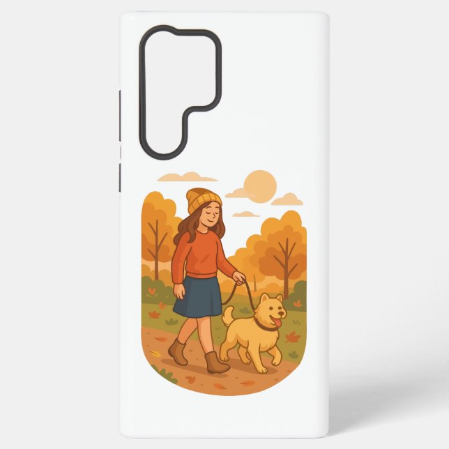 Cute Dog Mom Walking Pup in Cozy Forest  Samsung Galaxy S22 Ultra Case (Back)