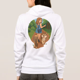 Cute Dog Mom Walking Puppies Forest Trail Illustra Hoodie