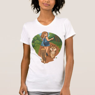 Cute Dog Mom Walking Puppies Forest Trail Illustra T-Shirt