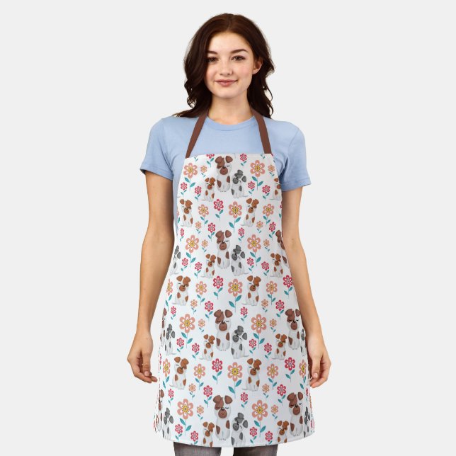 Cute dog mother with baby and flowers pattern apron (Worn)