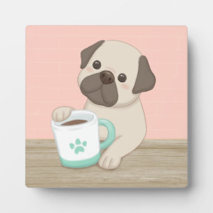 Cute Dog & Mug Illustration Art Plaque