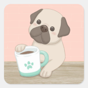 Cute Dog & Mug Illustration Art Square Sticker
