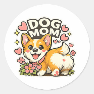 Cute Dog Mum Corgi Sticker Kawaii Flowe,Heart art