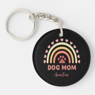 Cute Dog Mum Custom Name Rainbow Pattern Key Ring