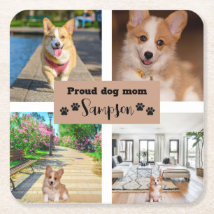 Cute Dog Mum Custom Photo  Square Paper Coaster