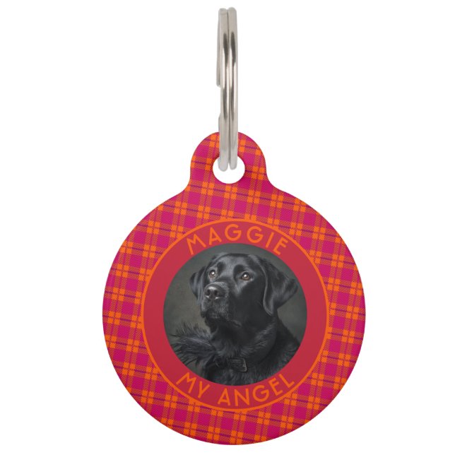 Cute Dog Mum Gift Gingham Pattern Pet Tag (Front)