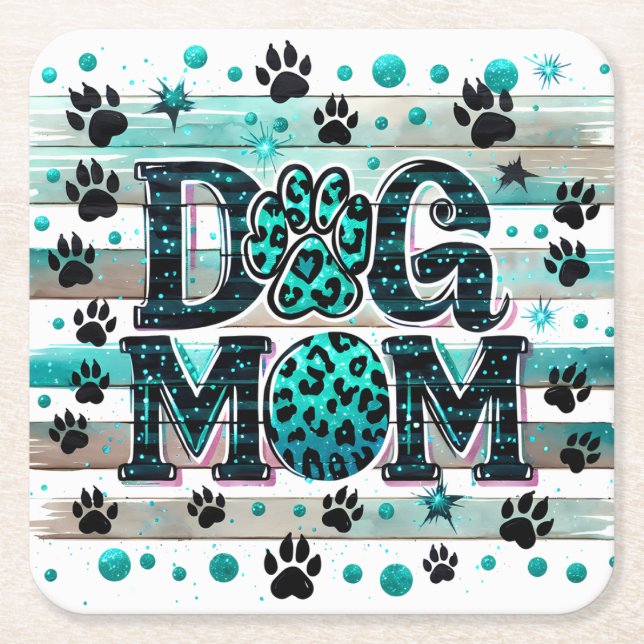 Cute Dog Mum Square Paper Coaster (Front)
