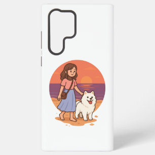 Cute Dog Mum Walking Fluffy Pup on Sunset Beach Samsung Galaxy Case