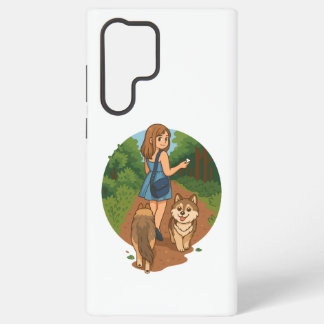Cute Dog Mum Walking Puppies Forest Trail Illustra Samsung Galaxy Case