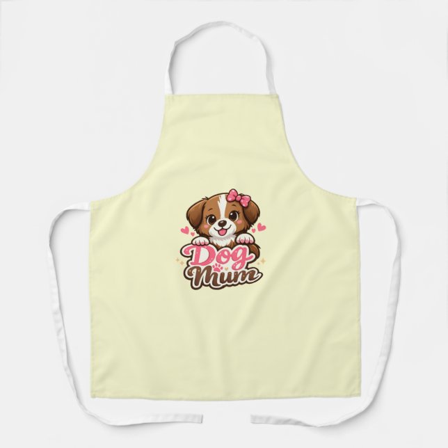 Cute Dog Mum with Pink Bow and Paw Prints Apron (Front)