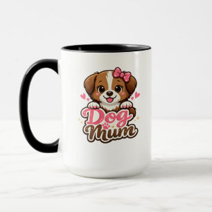 Cute Dog Mum with Pink Bow and Paw Prints Mug
