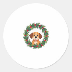 Cute Dog Nose Christmas Wreath Christmas Dog Mom D Classic Round Sticker