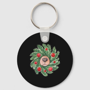 Cute Dog Nose Christmas Wreath Golden Retriever Do Key Ring