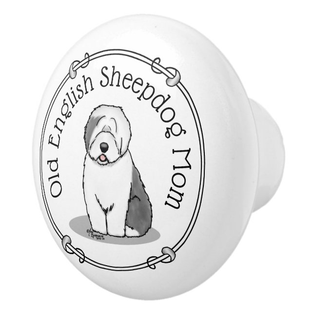 Cute Dog OES Mum Old English Sheepdog Mum (Grey 1) Ceramic Knob (Right)