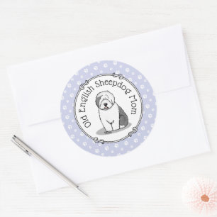 Cute Dog OES Mum Old English Sheepdog Mum (Grey 1) Classic Round Sticker