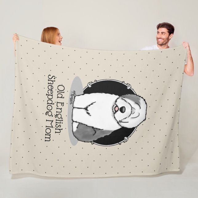 Cute Dog OES Mum Old English Sheepdog Mum (Grey 1) Fleece Blanket (In Situ)
