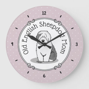 Cute Dog OES Mum Old English Sheepdog Mum (Grey 1) Large Clock