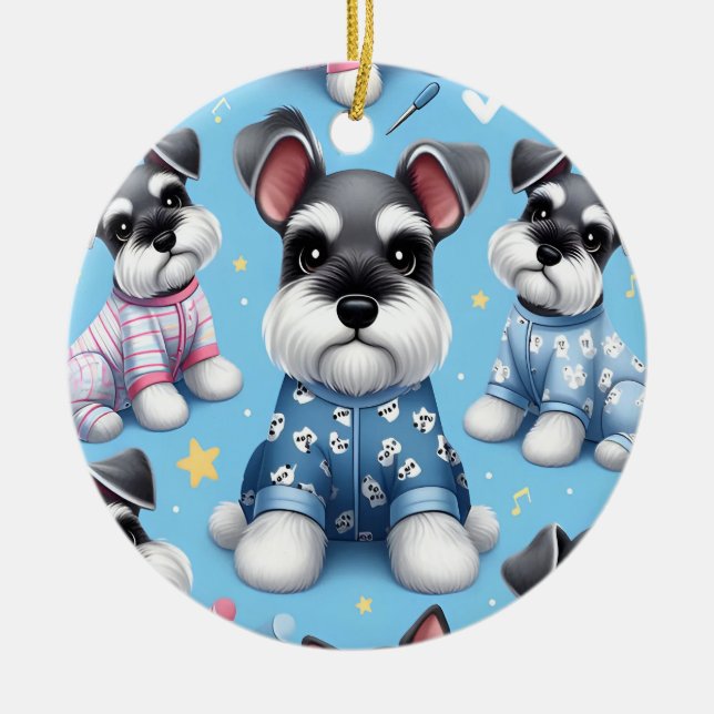 Cute Dog Of Schnauzer Animal Pattern Ceramic Tree Decoration (Front)