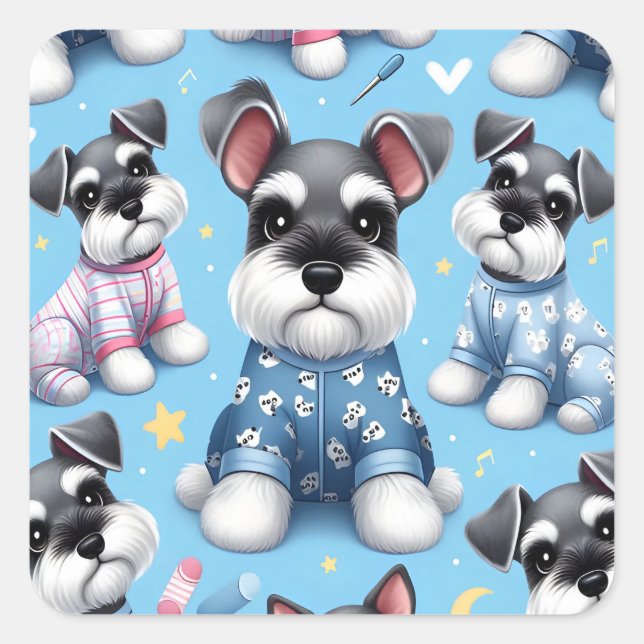 Cute Dog Of Schnauzer Animal Pattern Square Sticker (Front)