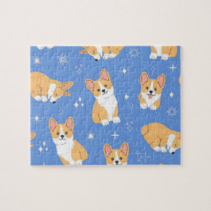 Cute Dog On Blue Background Jigsaw Puzzle