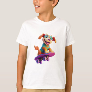 cute dog on skateboard with colorful glasses T-Shirt