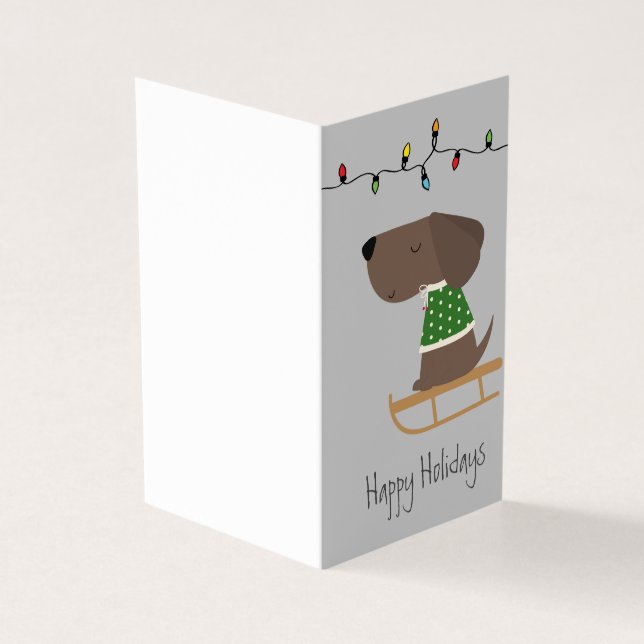 Cute Dog on Sled Holiday Card (Outside)