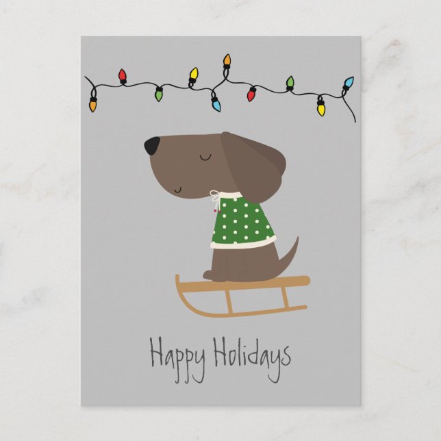 Cute Dog on Sled Holiday Card (Front)
