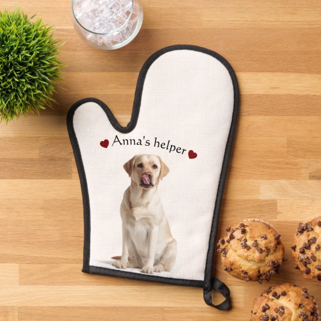 Cute Dog Oven Mitt – Personalized with Text (Top down)