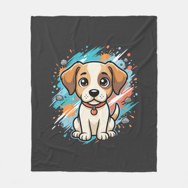 Cute Dog Paint Splash Vector Art_1 Fleece Blanket (Front)