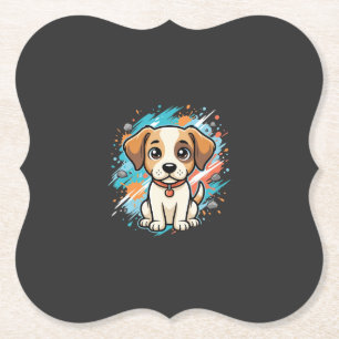 Cute Dog Paint Splash Vector Art_1 Paper Coaster