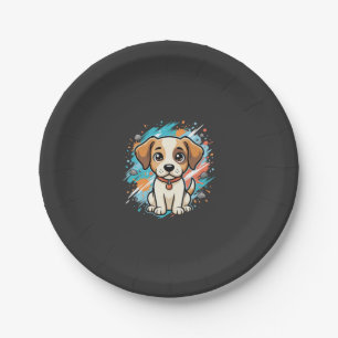 Cute Dog Paint Splash Vector Art_1 Paper Plate