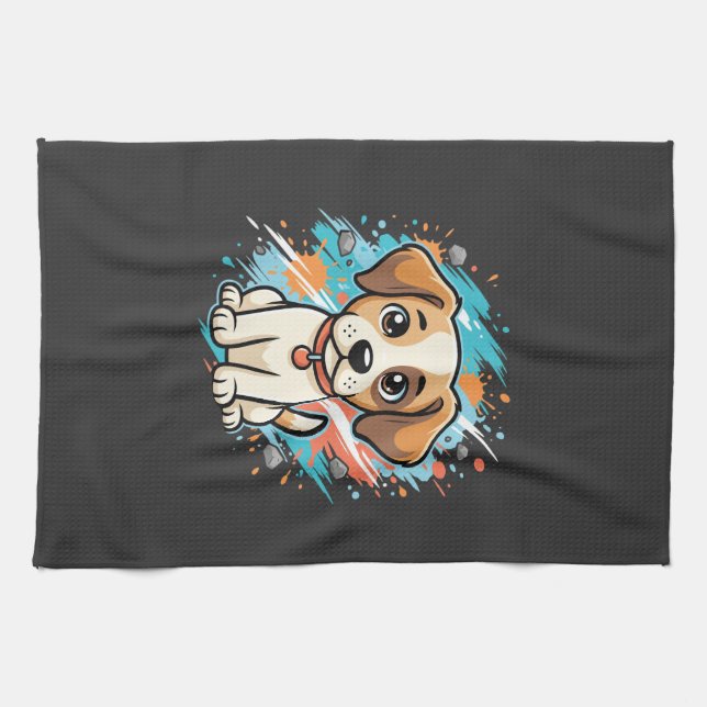 Cute Dog Paint Splash Vector Art_1 Tea Towel (Horizontal)