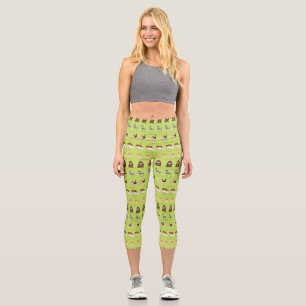 cute dog pattern design for dog lovers- green capri leggings