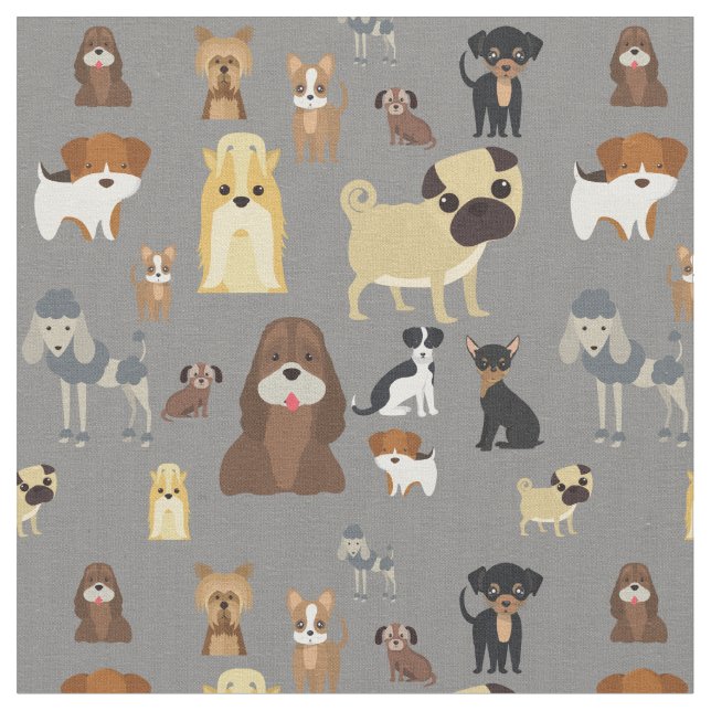 cute dog pattern design for dog lovers- grey back fabric (Close Up)