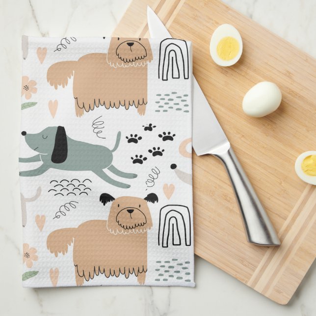 Cute Dog Pattern Tea Towel (Quarter Fold)