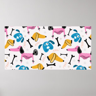 Cute dog pattern with baby animal face drawing sca poster
