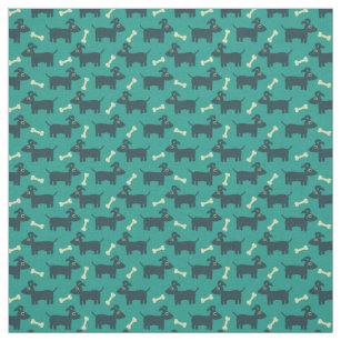 Cute Dog Pattern with Bone on Green Background Fabric