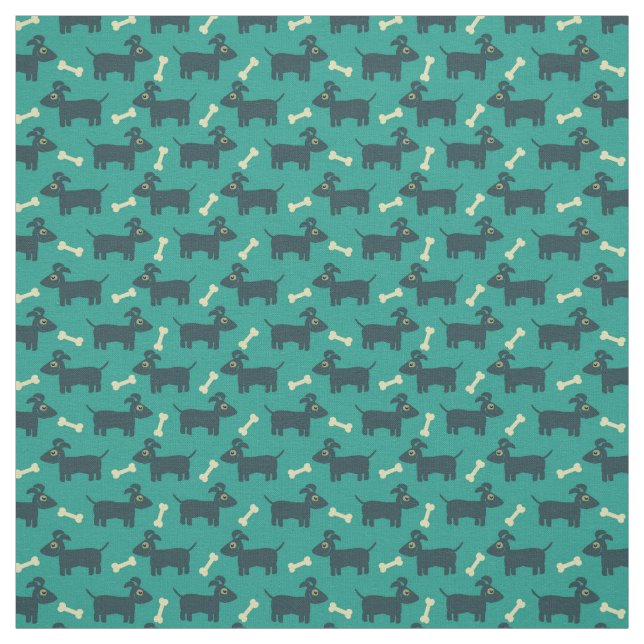 Cute Dog Pattern with Bone on Green Background Fabric (Swatch)