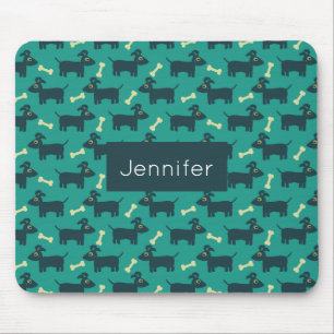 Cute Dog Pattern with Bone on Green Background Mouse Pad