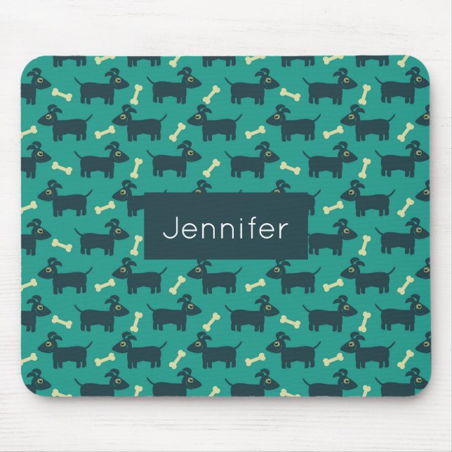 Cute Dog Pattern with Bone on Green Background Mouse Pad (Front)