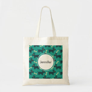 Cute Dog Pattern with Bone on Green Background Tote Bag