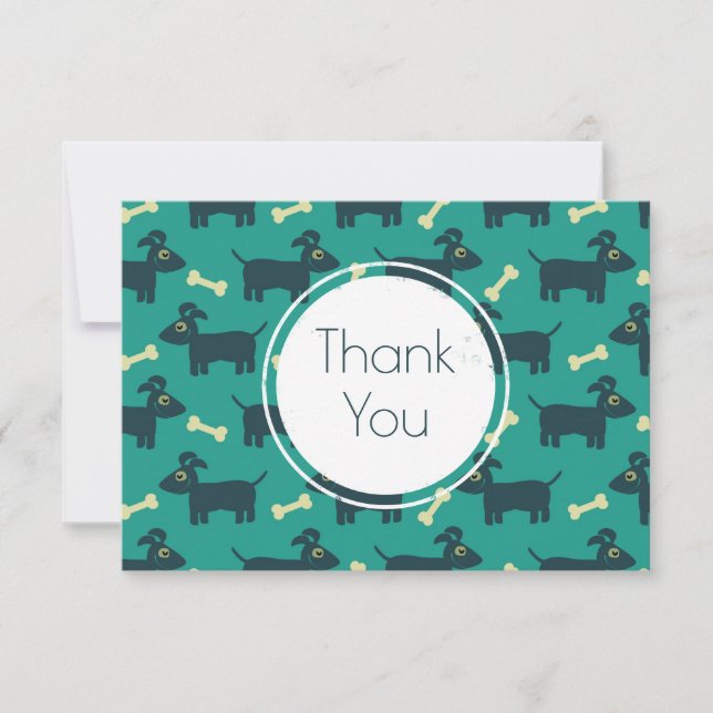 Cute Dog Pattern with Floppy Ears & Bone Thank You Card (Front)