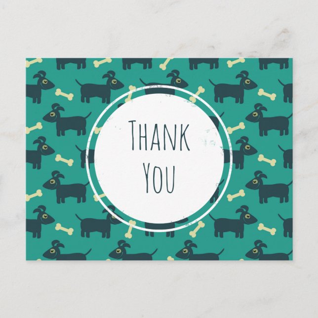 Cute Dog Pattern with Floppy Ears & Bone Thank You Postcard (Front)