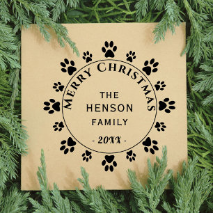 Cute Dog Paw Family Merry Christmas Rubber Stamp