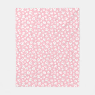 Cute Dog Paw Pattern White and Pastel Pink Fleece Blanket